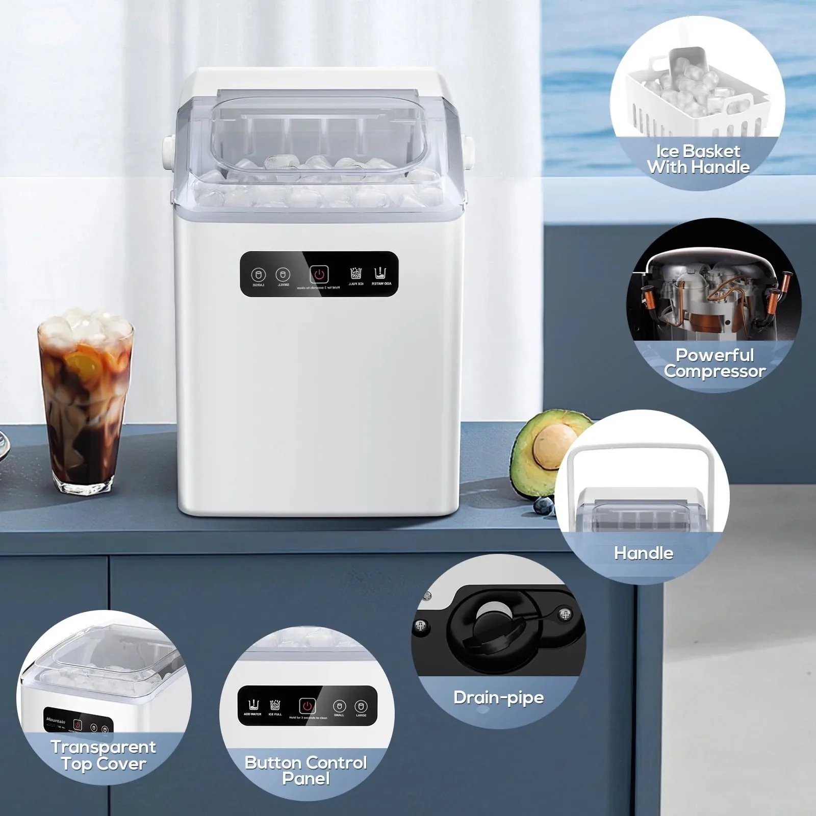 Automatic Household Ice Maker-Quick Ice Making,Multi-Function Silent Design Rapid Preparation Of Pure Ice Cubes Summer Necessiti