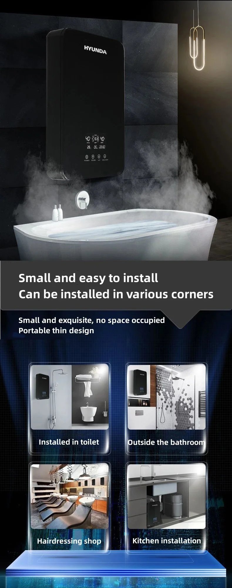 HYUNDA Electric Water Heater Instantaneous Rapid Heating Household Bathroom Shower Small Bath Machine Kitchen Water Heater HYUNDA Electric Water Heater Instantaneous Rapid Heating Household Bathroom Shower Small Bath Machine Kitchen Water Heater