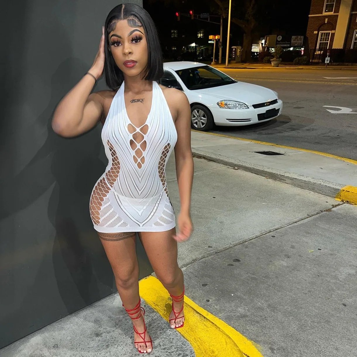 White Fishnet Dress for Women Fishnet Stockings Exotic Dancer Fishnets Fashion Bodysuit Leggings Lingerie Bodystocking Dresses