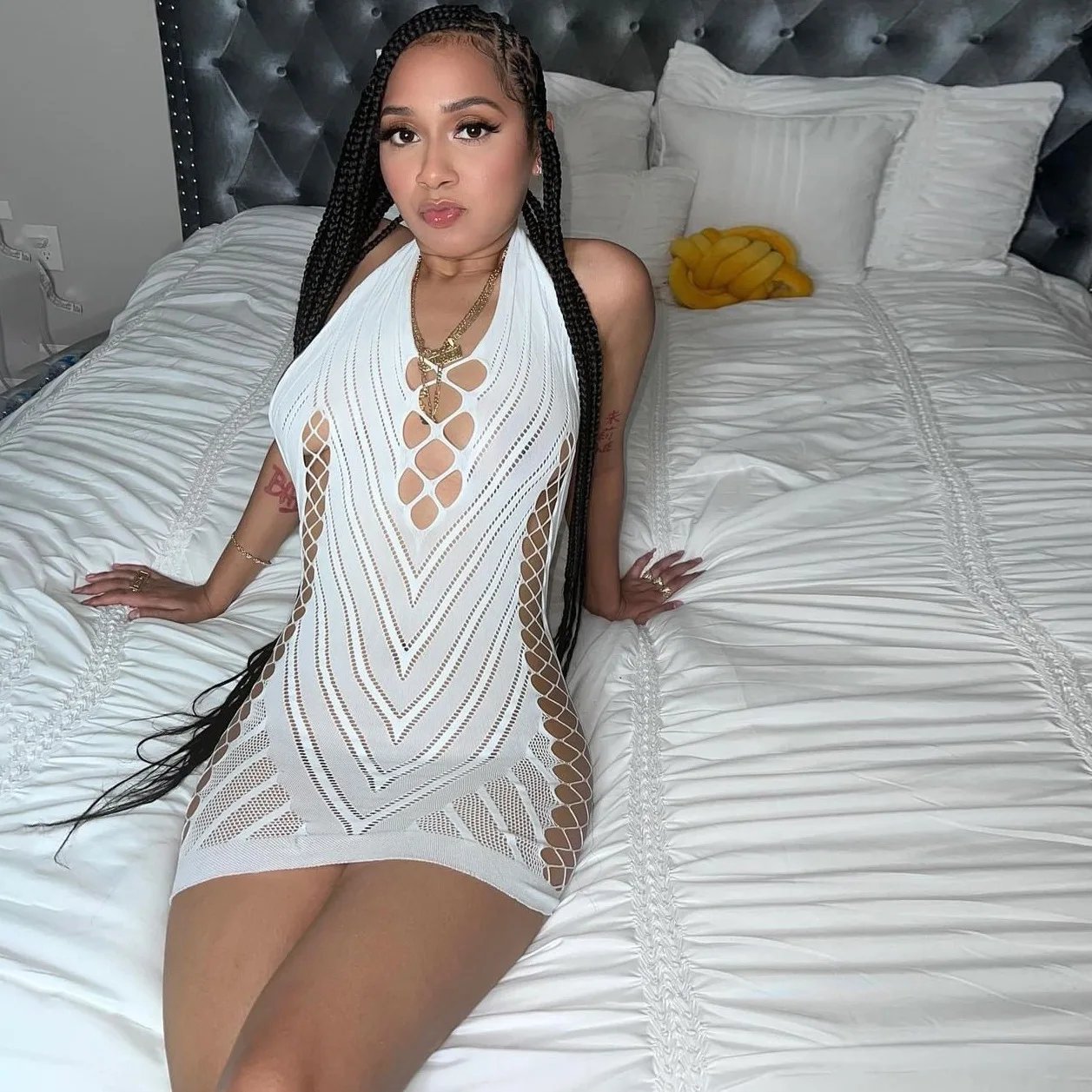 White Fishnet Dress for Women Fishnet Stockings Exotic Dancer Fishnets Fashion Bodysuit Leggings Lingerie Bodystocking Dresses