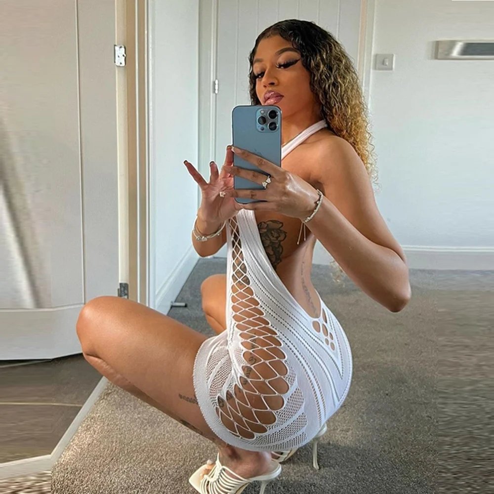 White Fishnet Dress for Women Fishnet Stockings Exotic Dancer Fishnets Fashion Bodysuit Leggings Lingerie Bodystocking Dresses
