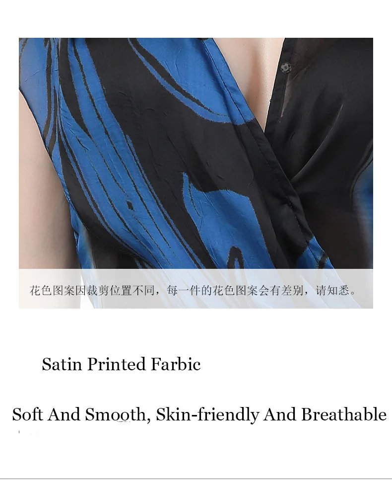 Sexy deep V-Neck thin chiffon shirt female waist bandage feminine blue printed blouses short-sleeved temperament summer new tops