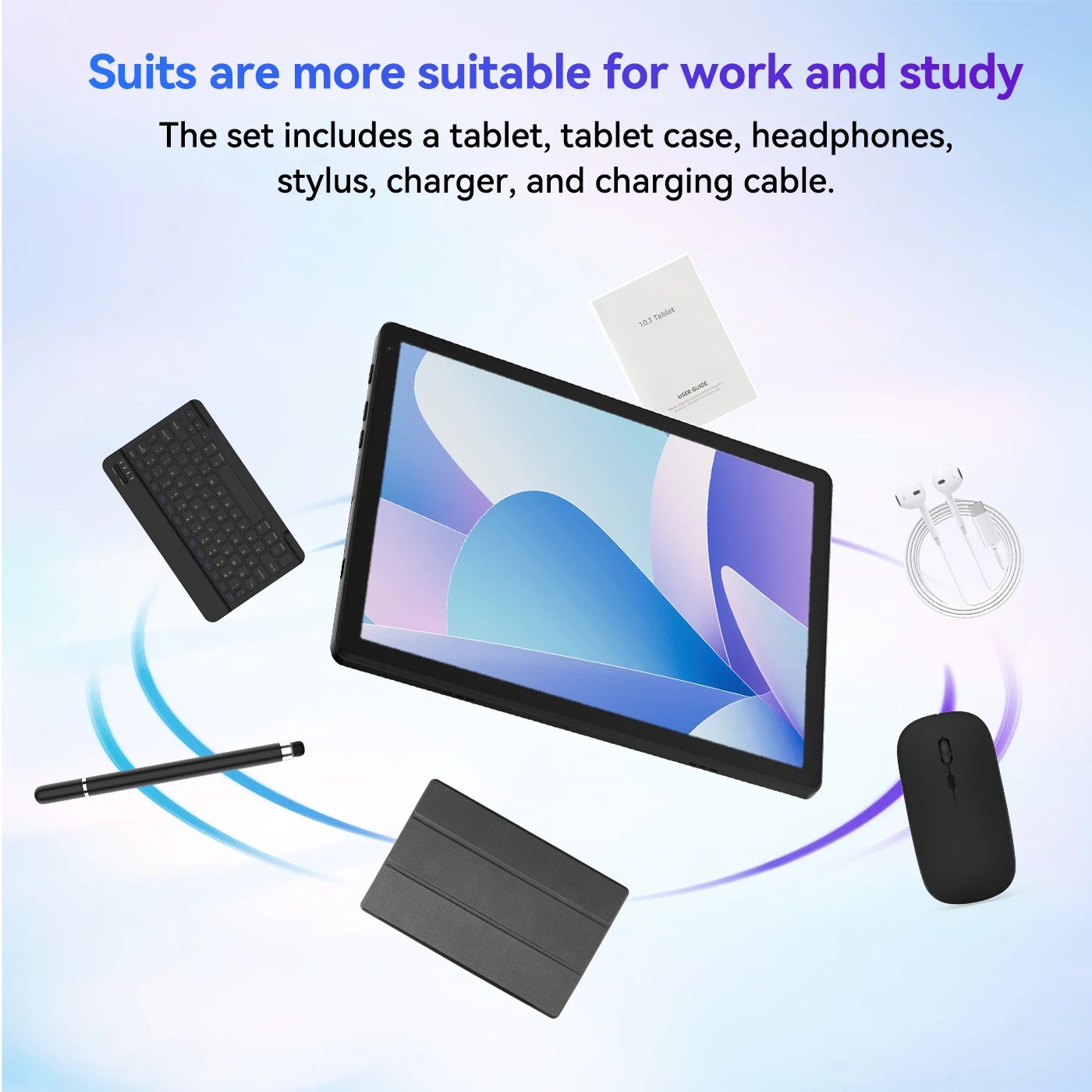 URAO Android 15 Tablet 10.1 Inch 20GB RAM 64GB ROM 5-core Dual Camera Tablets PC Set Keyboard/Case/Mouse/Stylus/Headphone