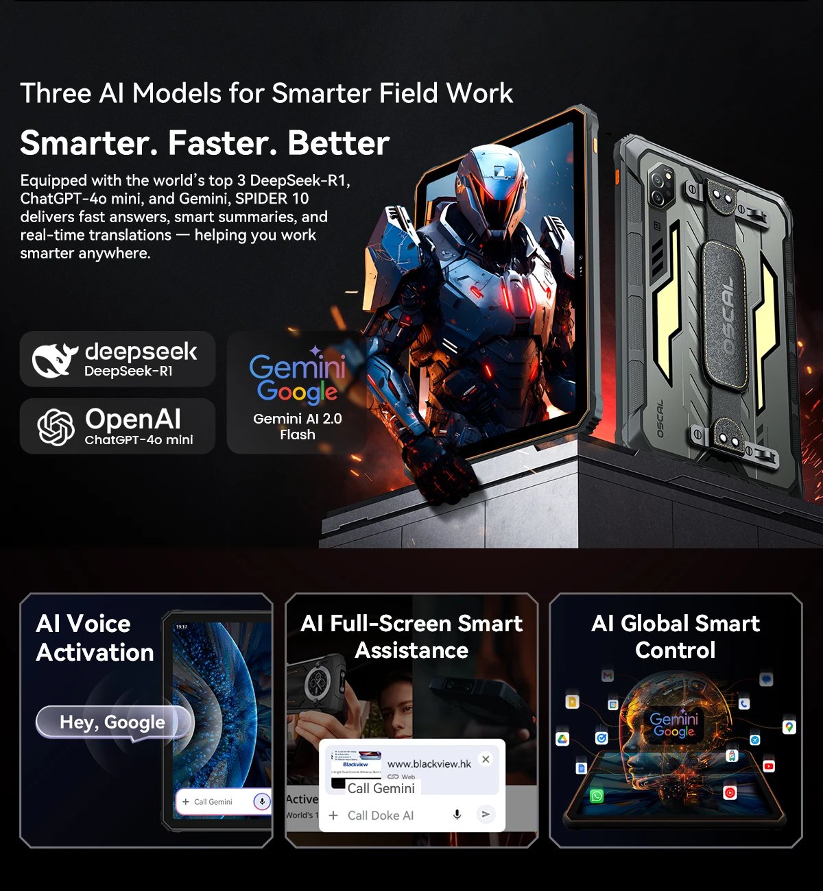 Blackview Oscal SPIDER 10 Rugged Tablet 20000mAh 11-inch HD+ IPS Display Octa-core 256GB 45W Android IP68&IP69K Outdoor Pad PC