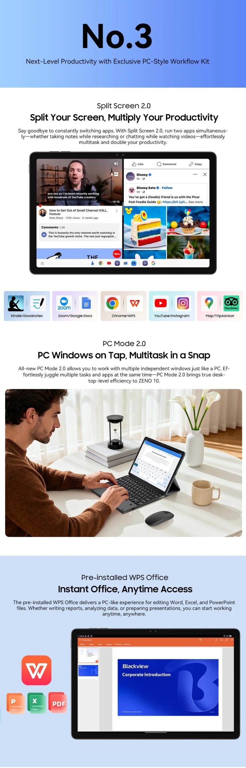 Blackview Zeno 10 5G AI Tablet 11-inch FHD+ 90Hz Display Quad Speakers 8800mAh Widevine L1  Android 15 Pad PC