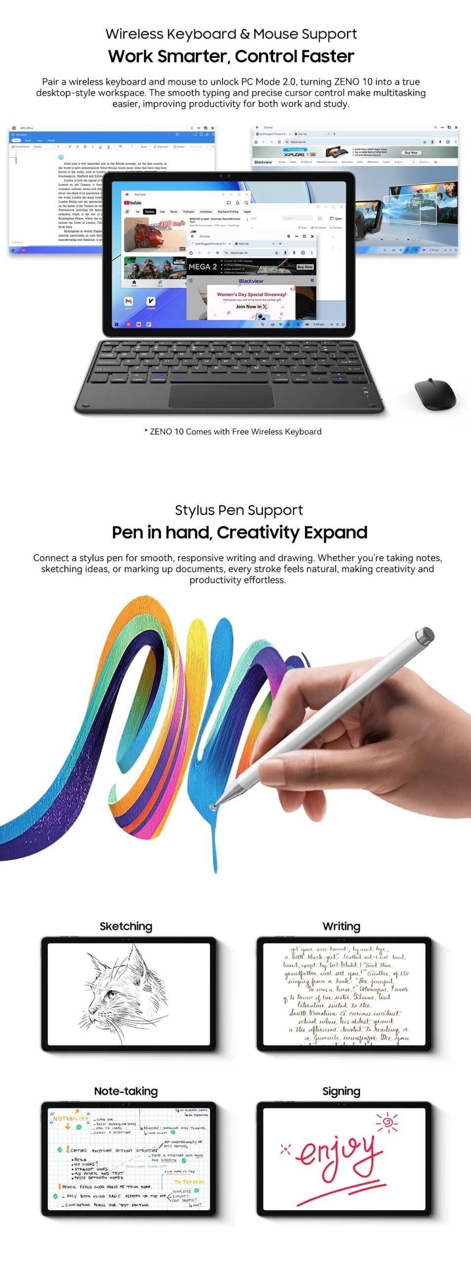 Blackview Zeno 10 5G AI Tablet 11-inch FHD+ 90Hz Display Quad Speakers 8800mAh Widevine L1  Android 15 Pad PC