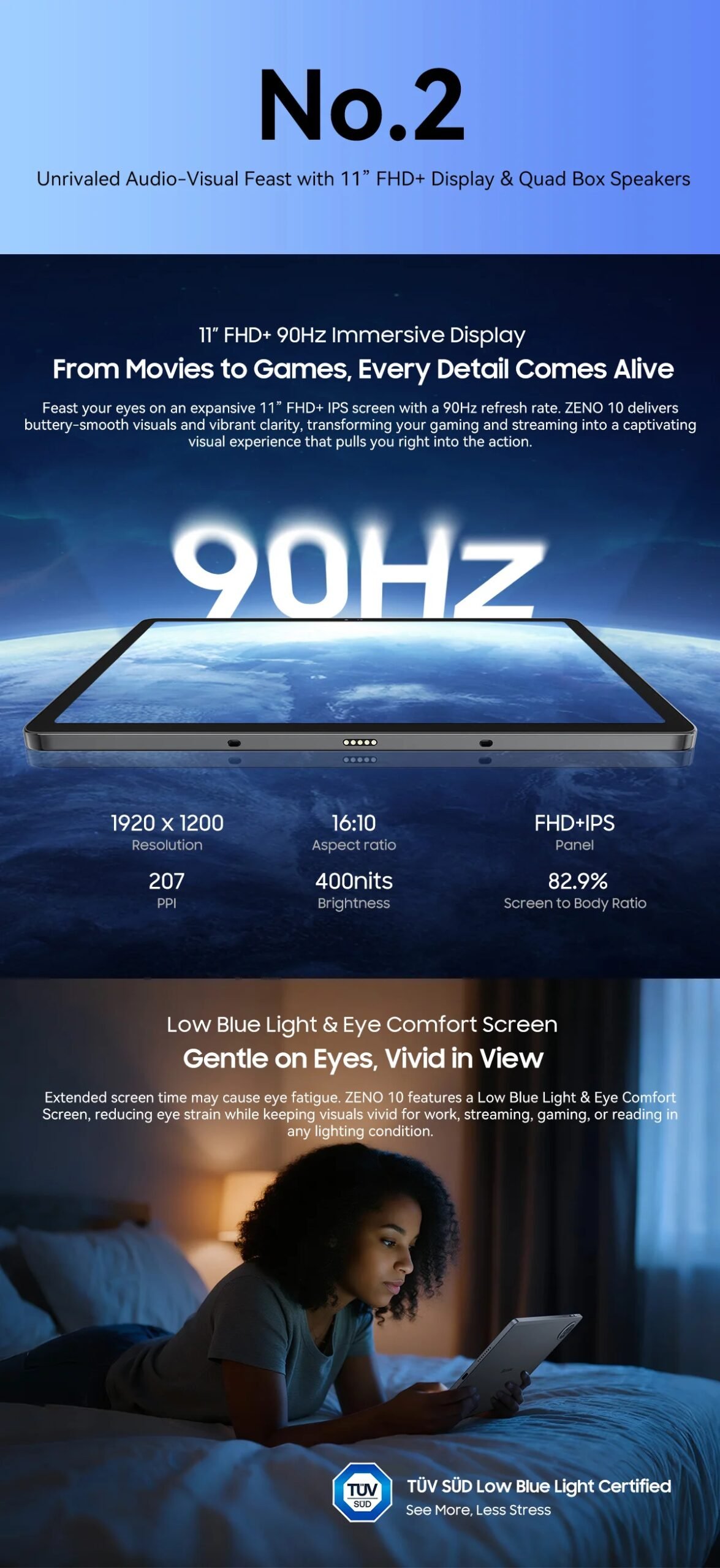 Blackview Zeno 10 5G AI Tablet 11-inch FHD+ 90Hz Display Quad Speakers 8800mAh Widevine L1  Android 15 Pad PC