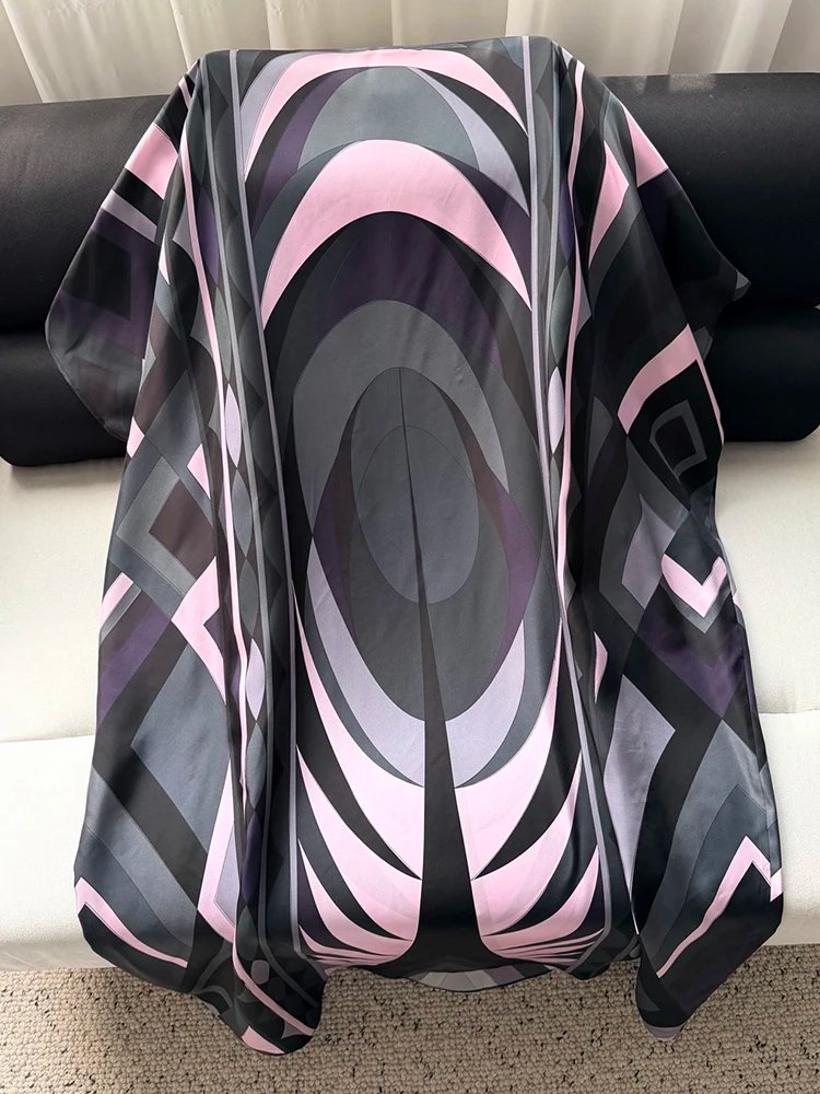 Spring Summer Fashion Vintage Geometric Print Loose Floor-Length Dress Women's O-Neck Batwing  Long Sleeve Casual Long Dress