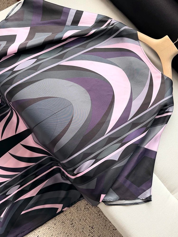 Spring Summer Fashion Vintage Geometric Print Loose Floor-Length Dress Women's O-Neck Batwing  Long Sleeve Casual Long Dress