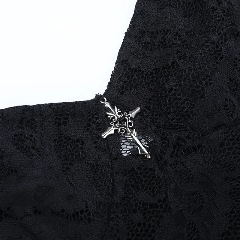 See Through Lace Hollow Out Slip Dress for Women Gothic Outfits Mall Goth Vintage Sexy Split Long Dresses Halloween