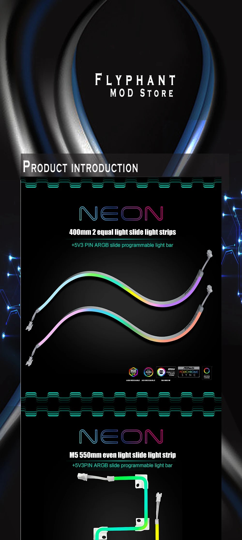 Phanteks RGB Combo Light Strip Neon For PC Case Decoration LED Strip 5V 3PIN MOBO AURA SYNC M1/ M5 40cm/55cm/100cm