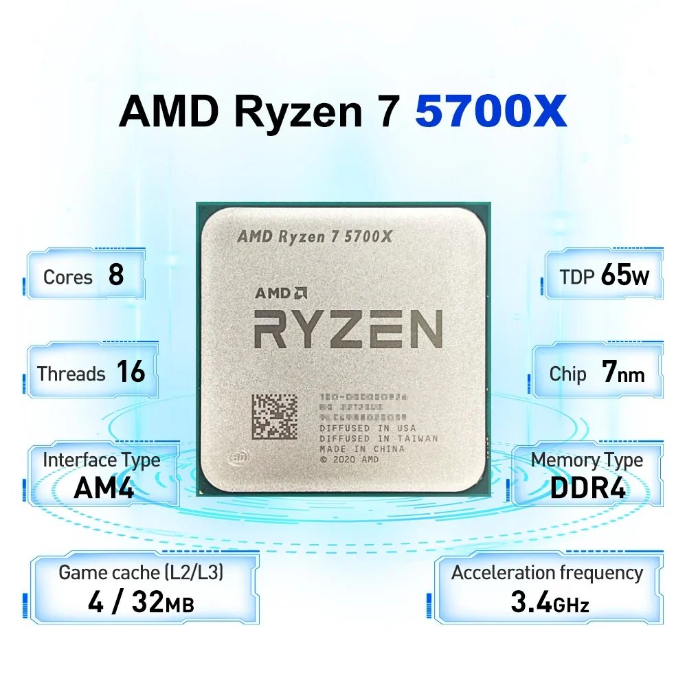 NEW AMD R7 5700X L3=32M 3.4GHz 8-Core 16-Thread Processor 65W Ryzen7 5700X 7NM DDR4 Socket AM4 but without fan