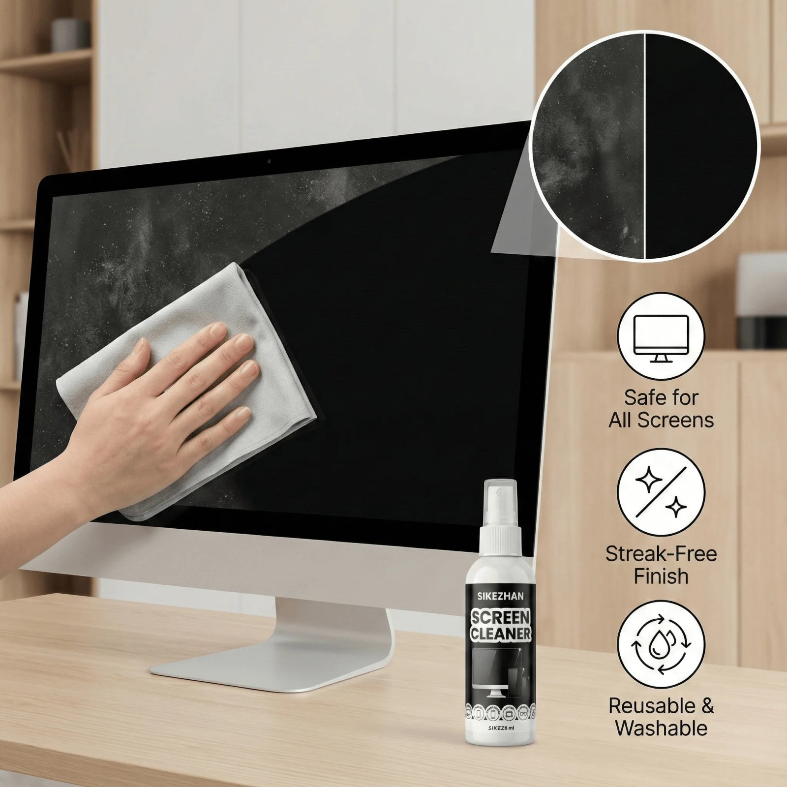 SIKEZHAN Screen Cleaner Kit with Polishing Cloth - Streak-Free Spray for MacBook, iPad, iPhone, Laptop, Monitor & TV (2oz)
