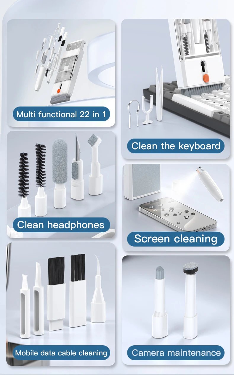 Black 22 in 1 Multi-Function Cleaning Kit for iPhone AirPods iPad Digital Camera PC Keyboard Phone Screen Headphones Tools Black 22 in 1 Multi-Function Cleaning Kit for iPhone AirPods iPad Digital Camera PC Keyboard Phone Screen Headphones Tools