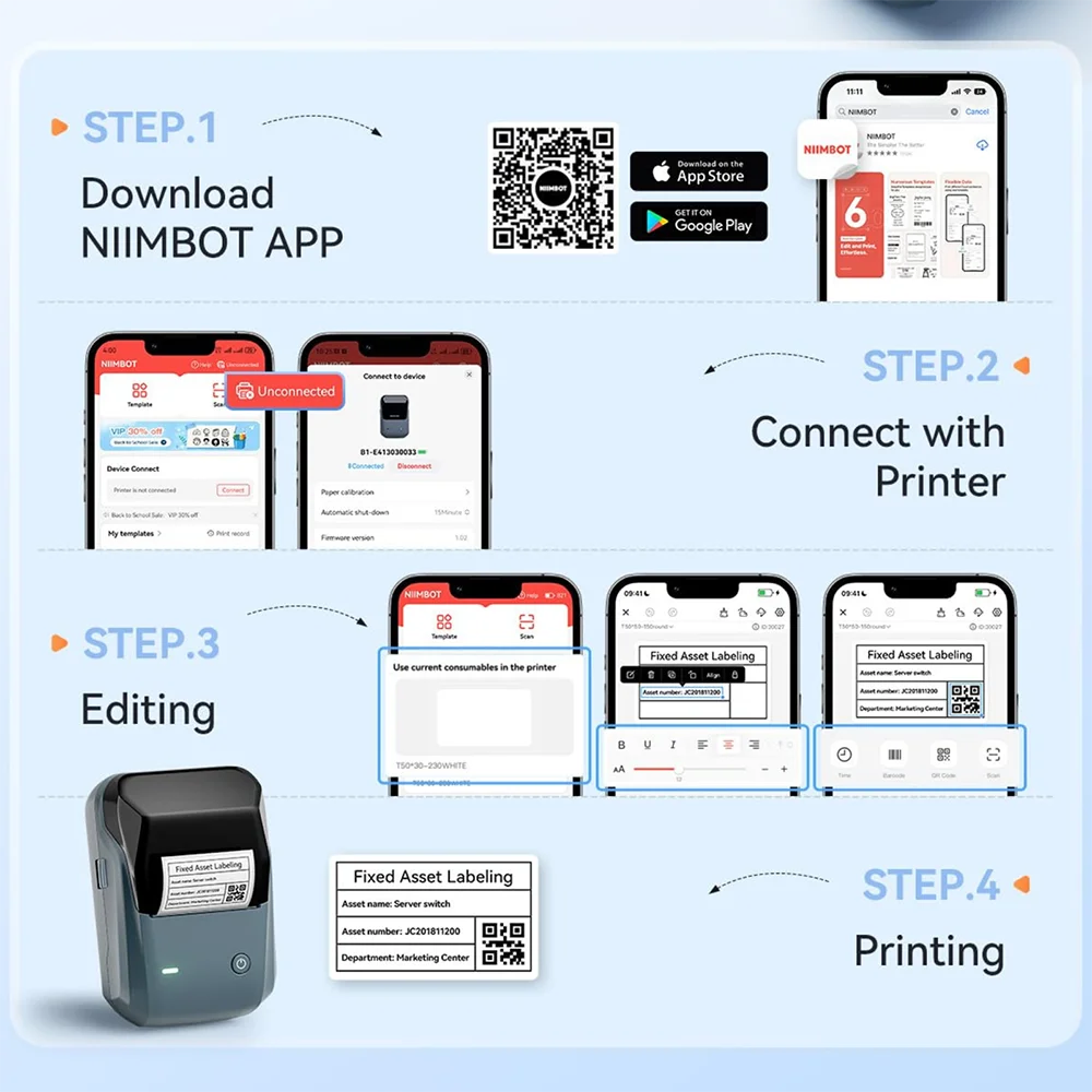 NIIMBOT B1 Portable Thermal Printer With Tapes 2 Inch Adhesive Label Printer Mini Bluetooth Sticker Maker Support Smartphones PC NIIMBOT B1 Portable Thermal Printer With Tapes 2 Inch Adhesive Label Printer Mini Bluetooth Sticker Maker Support Smartphones PC