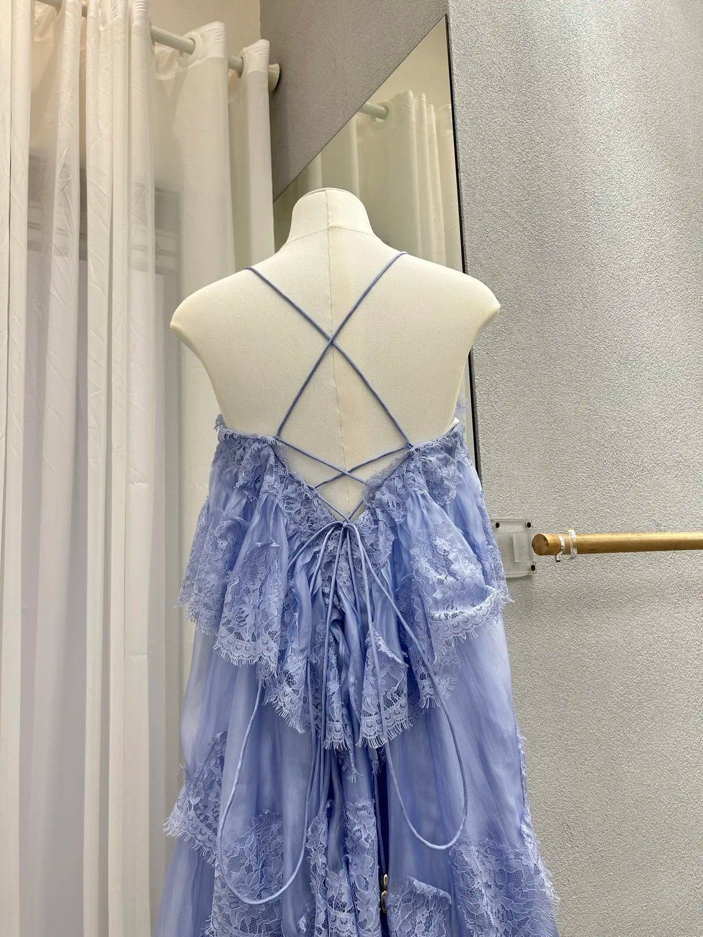 Lace Stitching Layered Ladies Sling Robe Backless Sleeveless High Waist Elegant Ladies Irregular Maxi Dress