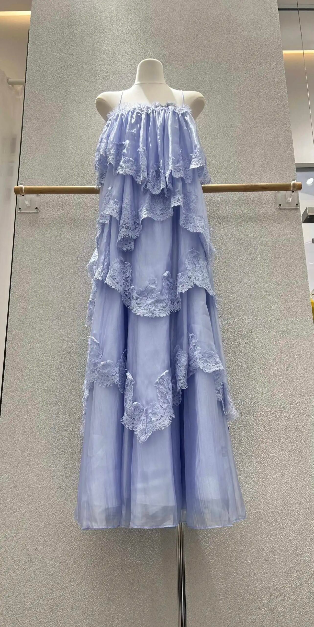 Lace Stitching Layered Ladies Sling Robe Backless Sleeveless High Waist Elegant Ladies Irregular Maxi Dress