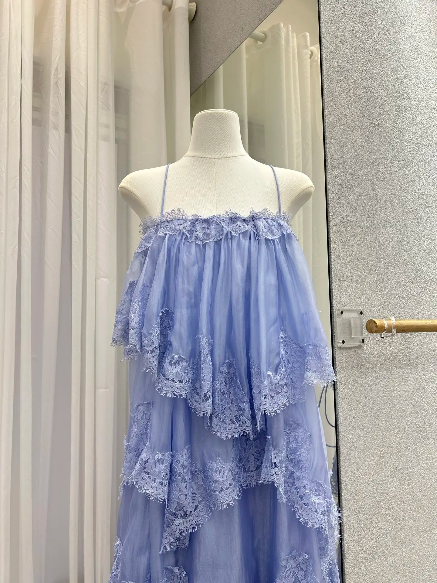 Lace Stitching Layered Ladies Sling Robe Backless Sleeveless High Waist Elegant Ladies Irregular Maxi Dress