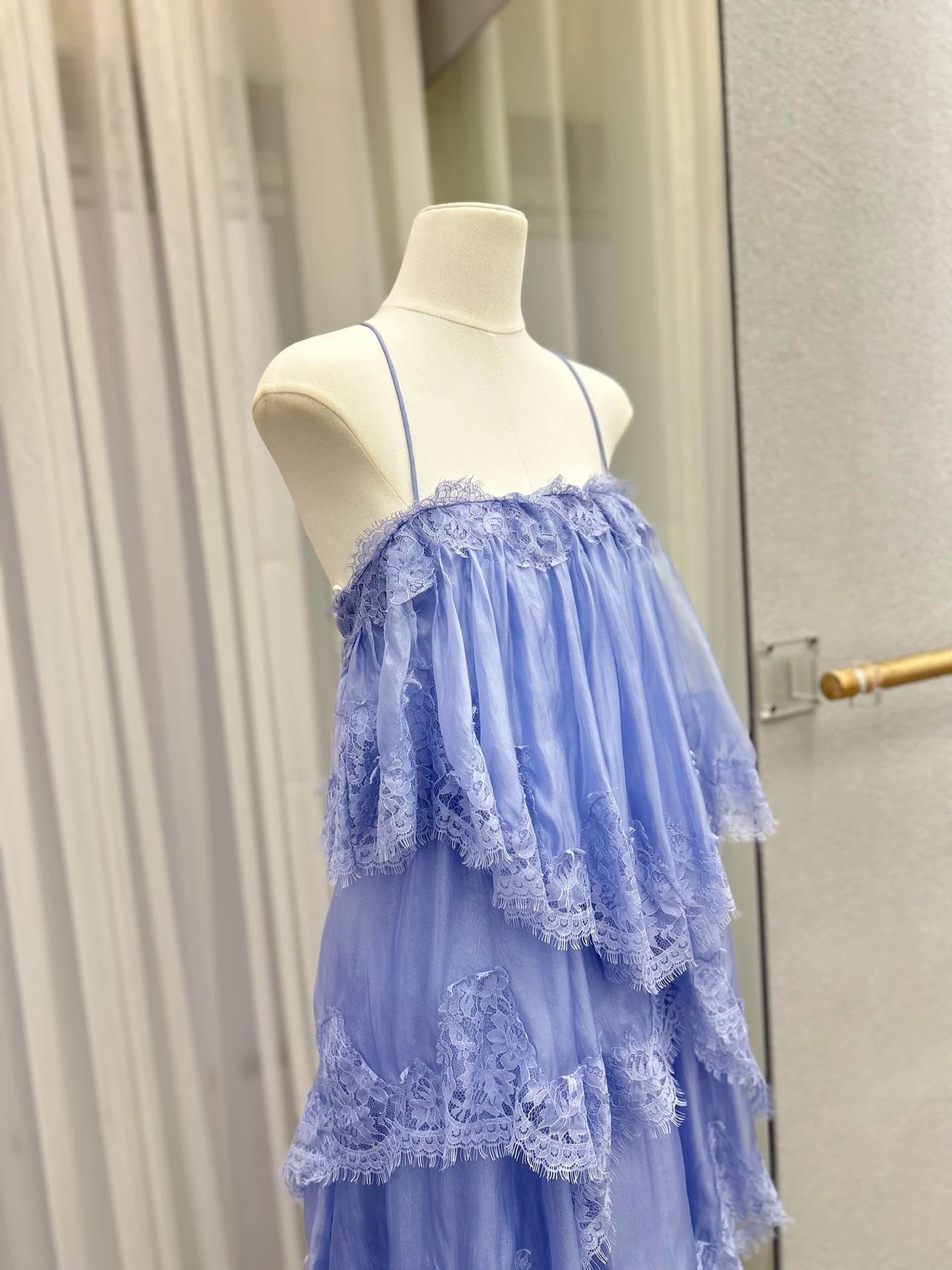 Lace Stitching Layered Ladies Sling Robe Backless Sleeveless High Waist Elegant Ladies Irregular Maxi Dress