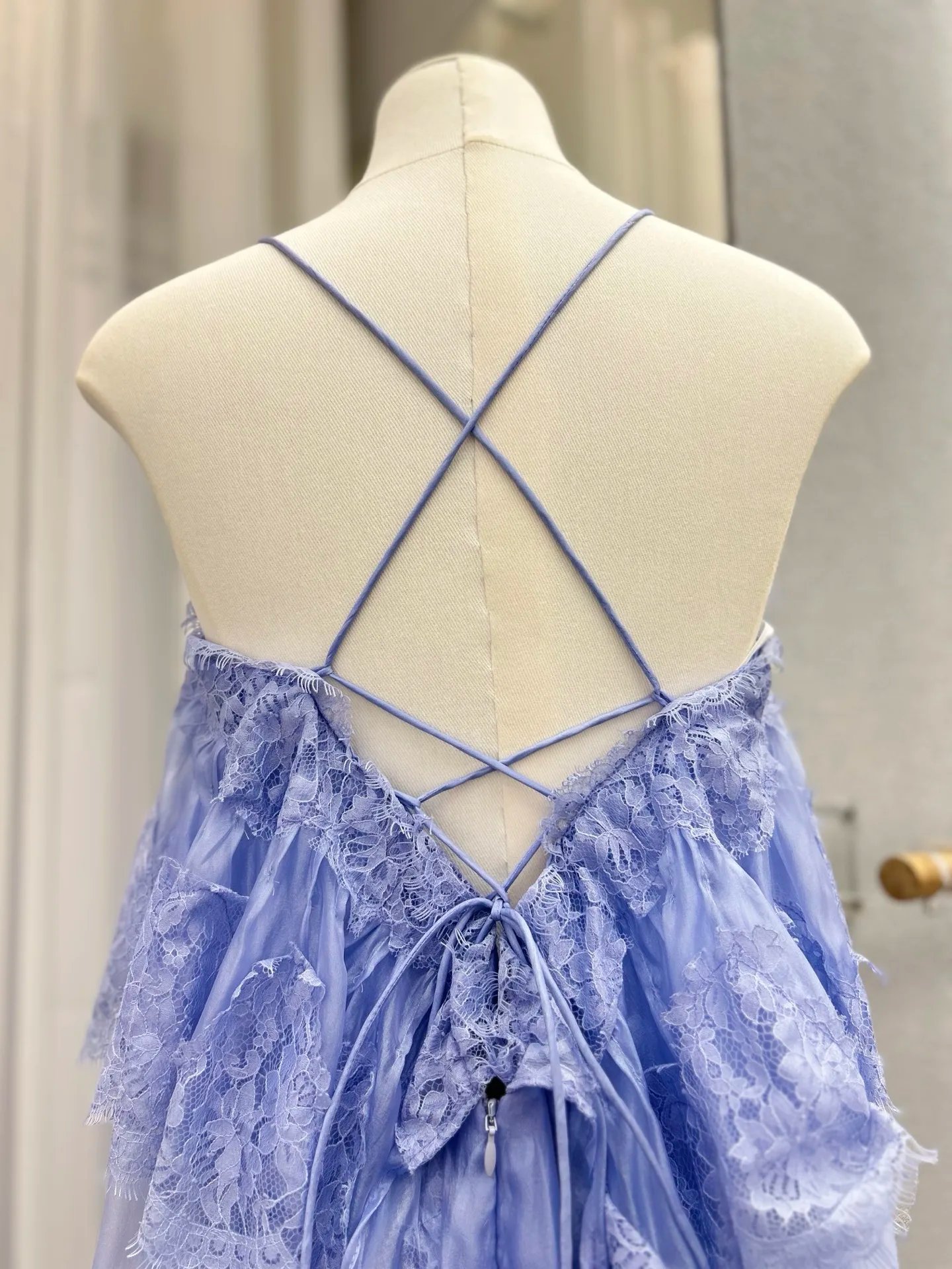 Lace Stitching Layered Ladies Sling Robe Backless Sleeveless High Waist Elegant Ladies Irregular Maxi Dress