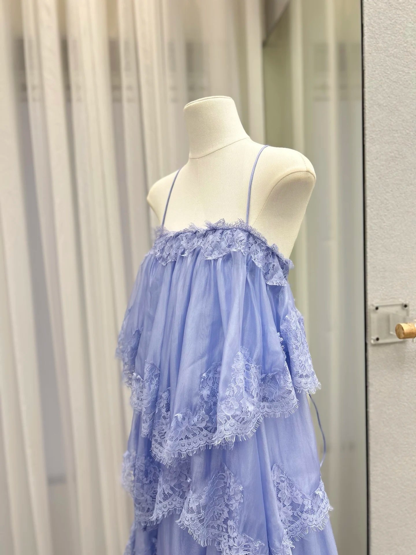 Lace Stitching Layered Ladies Sling Robe Backless Sleeveless High Waist Elegant Ladies Irregular Maxi Dress