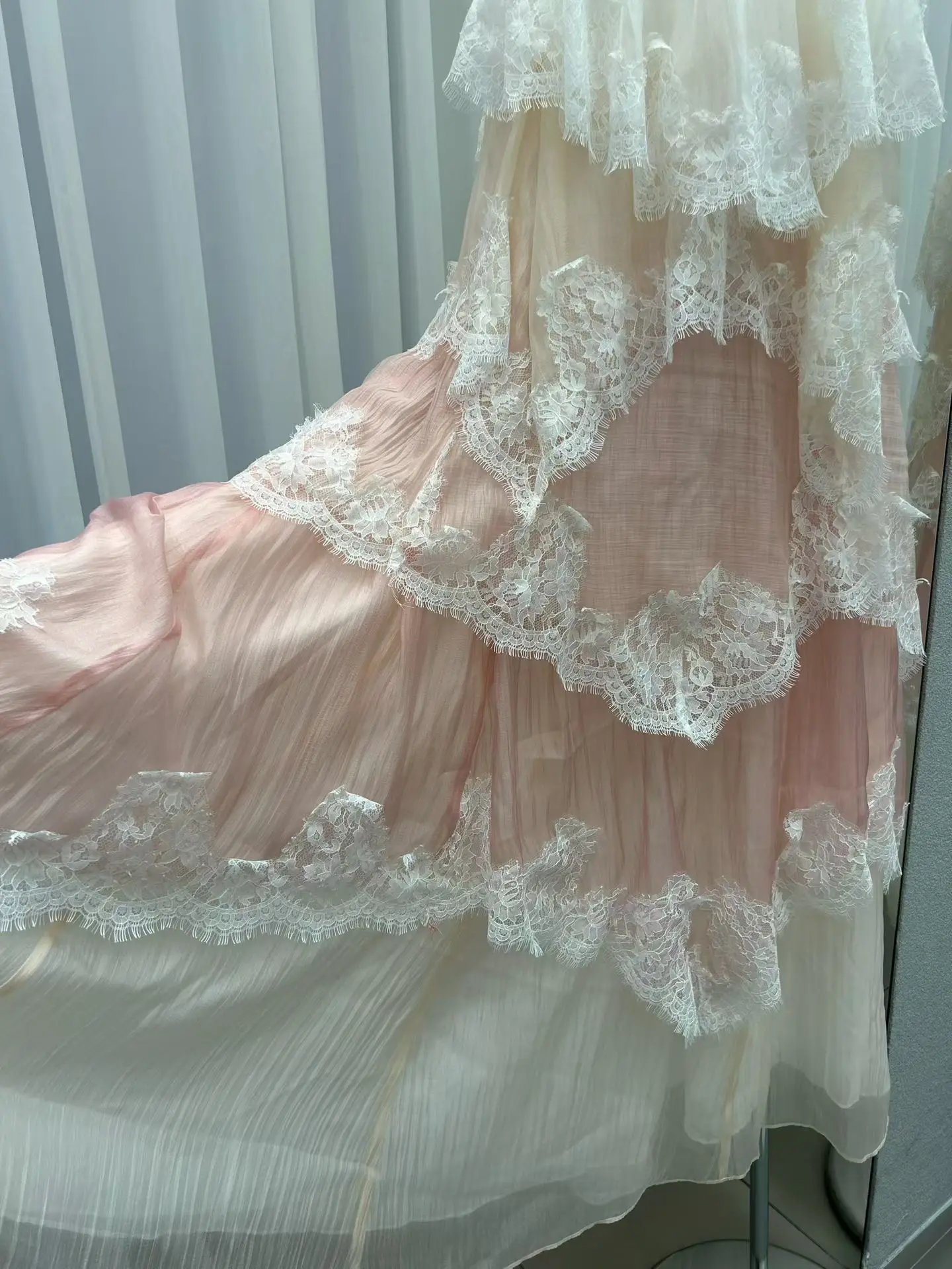 Lace Stitching Layered Ladies Sling Robe Backless Sleeveless High Waist Elegant Ladies Irregular Maxi Dress