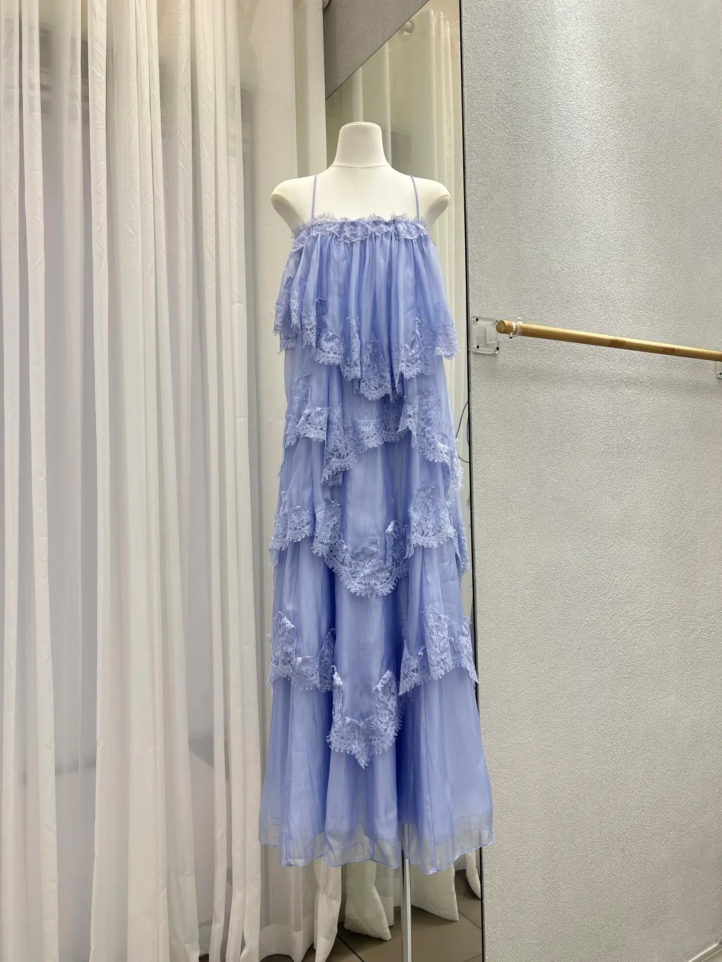 Lace Stitching Layered Ladies Sling Robe Backless Sleeveless High Waist Elegant Ladies Irregular Maxi Dress