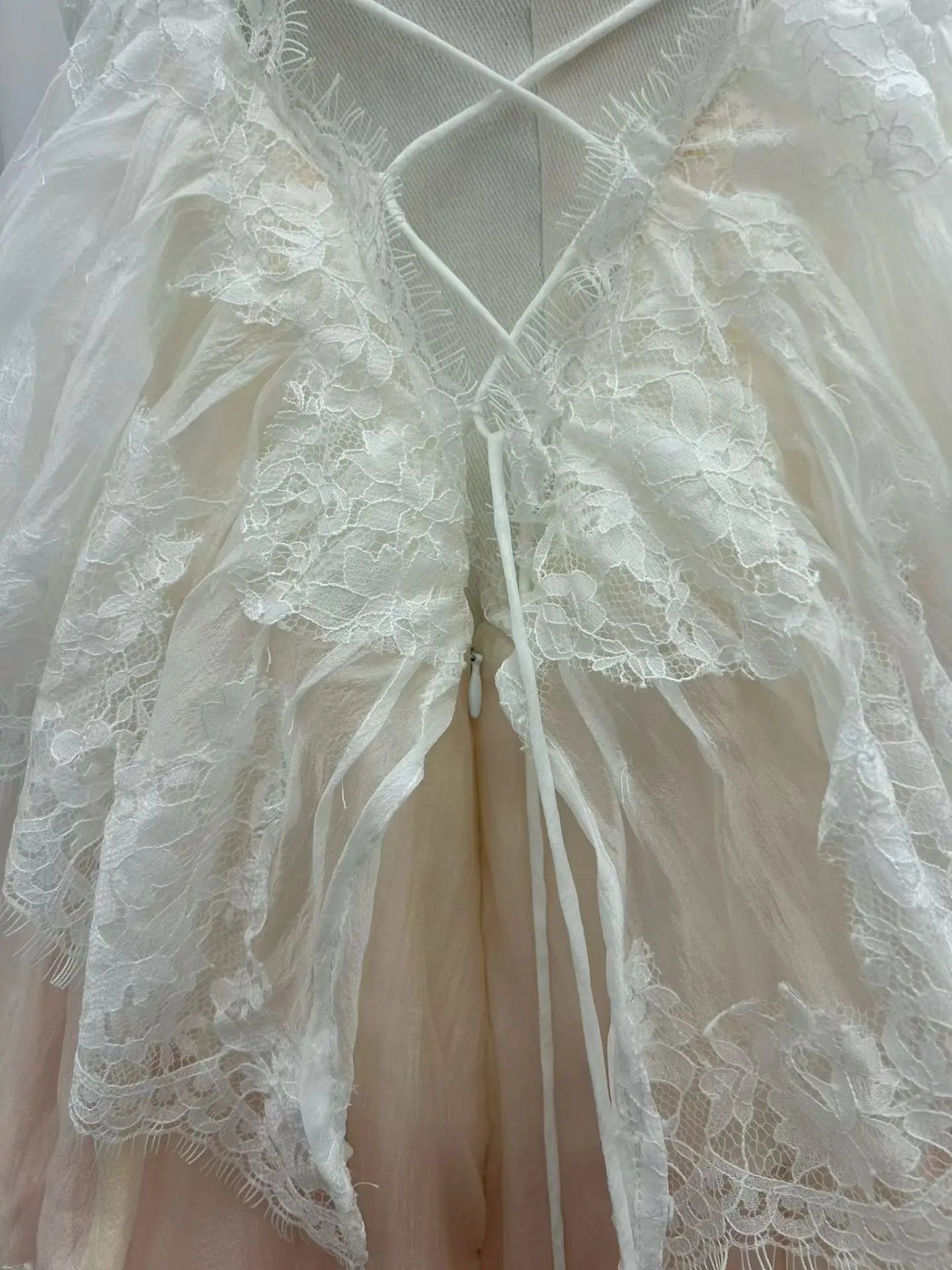 Lace Stitching Layered Ladies Sling Robe Backless Sleeveless High Waist Elegant Ladies Irregular Maxi Dress