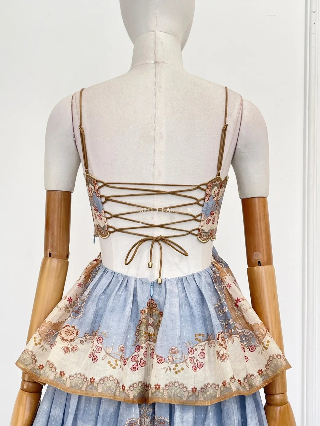 Blue Floral Print Sleeveless Cascading Backless Cross Back Midi Dress 2025 High Quality Attractive