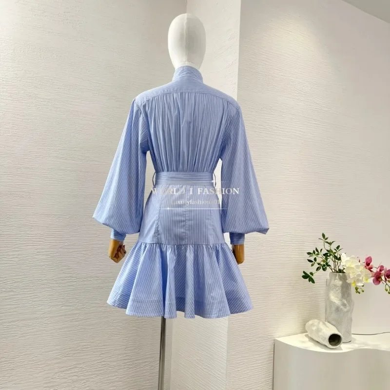 Blue Floral Print Sleeveless Cascading Backless Cross Back Midi Dress 2025 High Quality Attractive