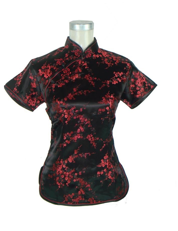Stylish Pink Traditional Chinese Silk Satin Blouse Women Summer Vintage Shirt Tops New Flower Clothing S M L XL XXL WS012