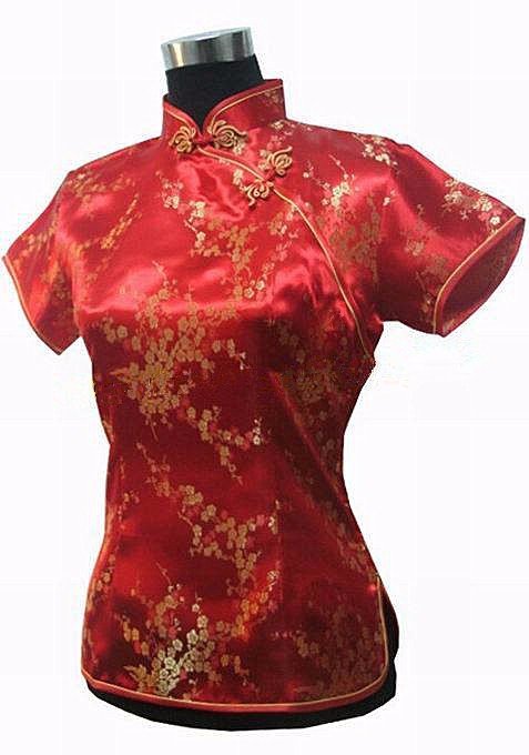 Stylish Pink Traditional Chinese Silk Satin Blouse Women Summer Vintage Shirt Tops New Flower Clothing S M L XL XXL WS012