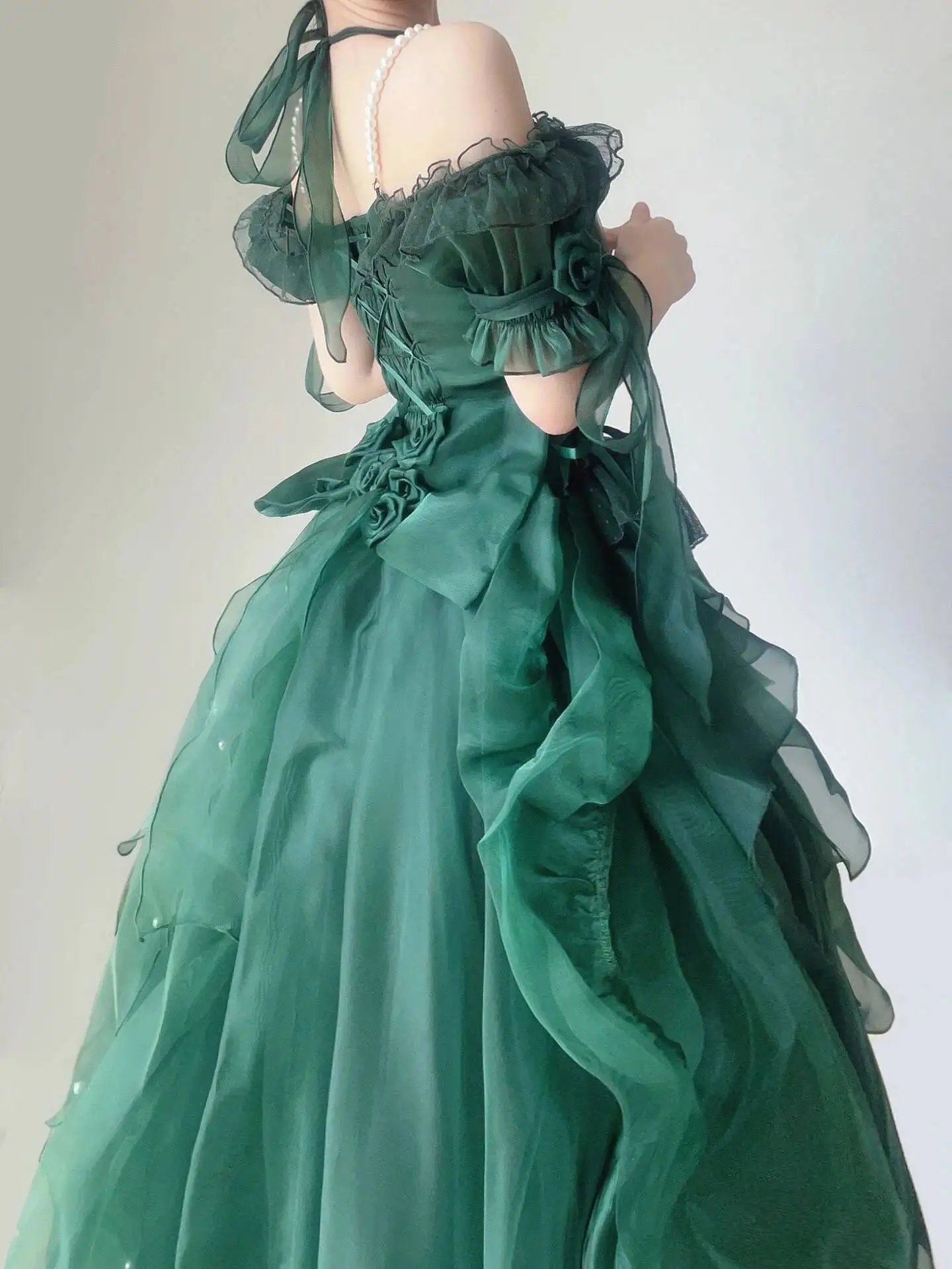 Green Flower Wedding Dress Cos Lolita Dress Op Dress Lolita Heavy Industry Trail Puffy Princess Dress, Lolita Cosplay