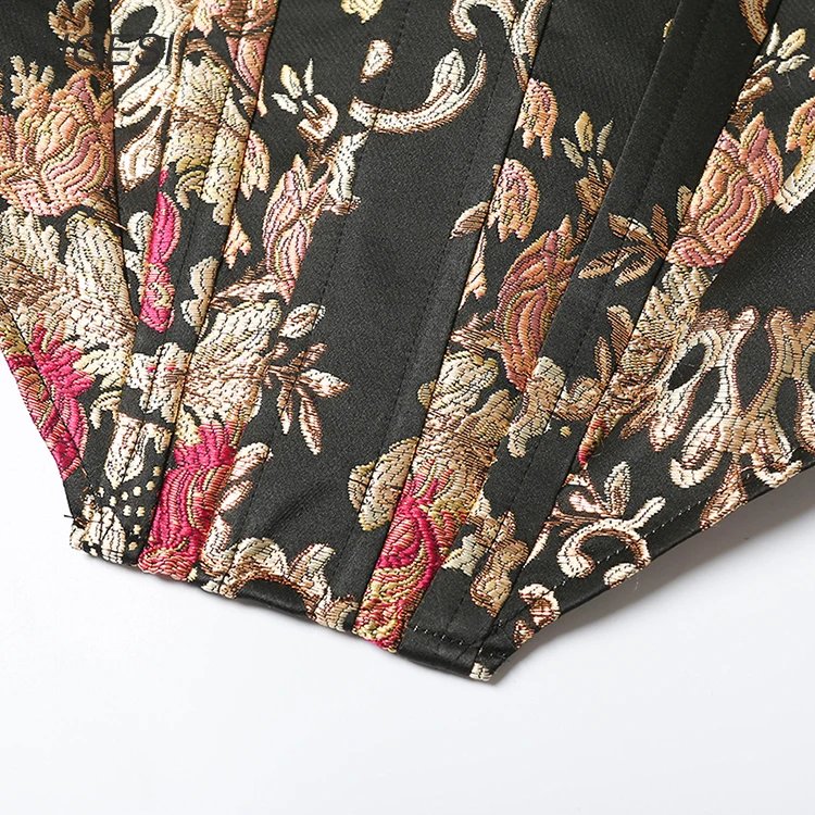 Embroidered floral black women blouse shirt Puff sleeve elegant party blouses tops Sexy bustier corset crop top