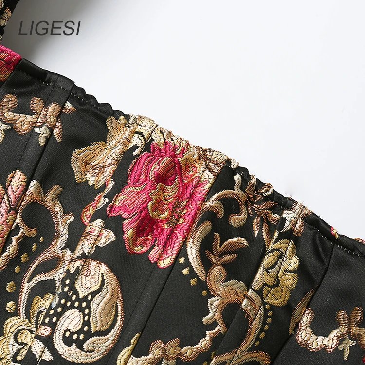 Embroidered floral black women blouse shirt Puff sleeve elegant party blouses tops Sexy bustier corset crop top