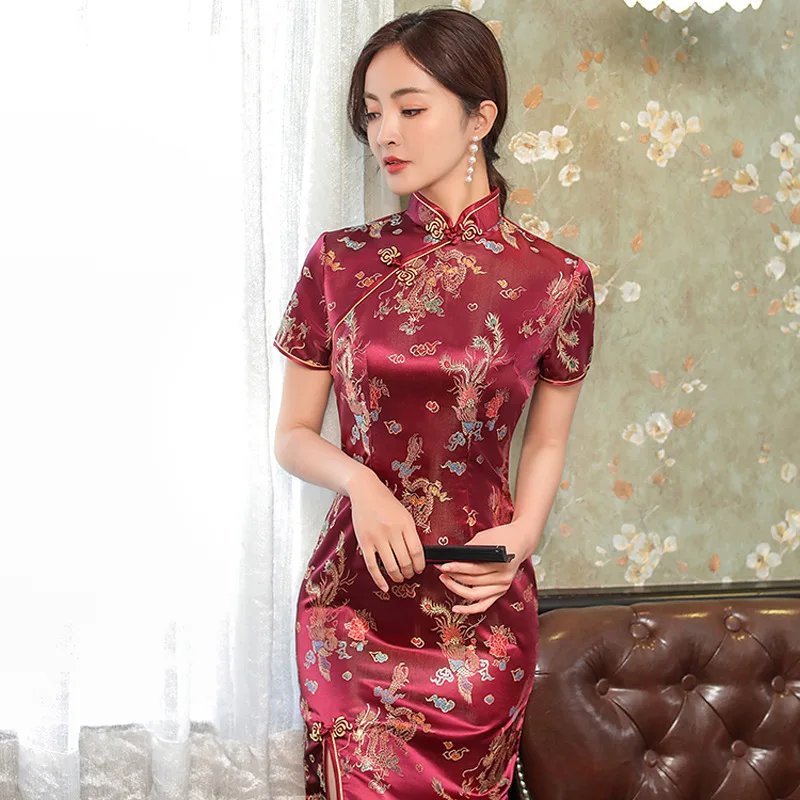 Chinese Style Qipao Sexy Women Plus Size Cheongsam Vintage Classic Chinese Dress Dragon And Phoenix Long Vestidos 4XL