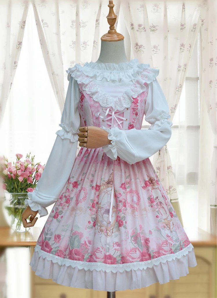 Spring Summer Women Chiffon Short Lolita Shirt Gothic Victorian Blouse Girls Casual Bottoming Shirt White Black Corset Tops