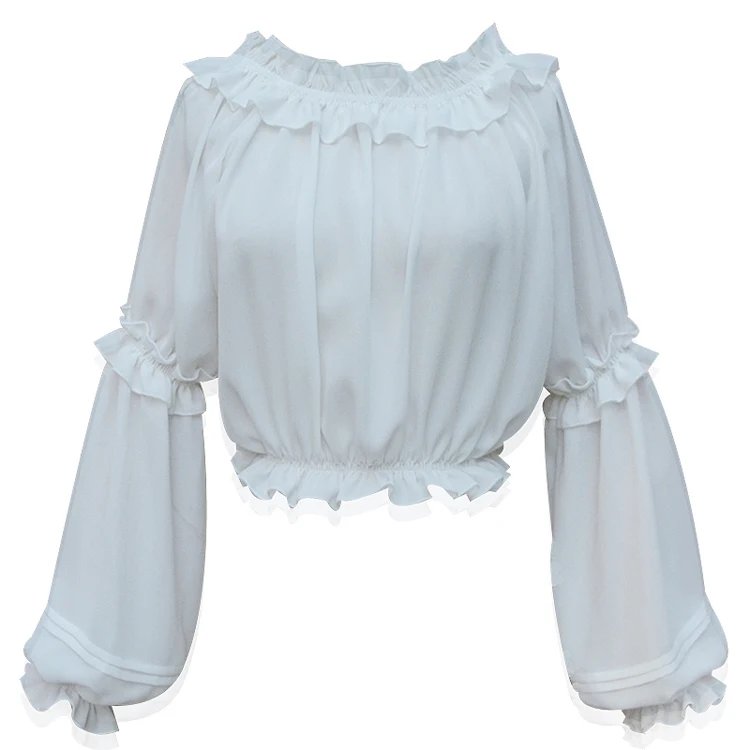 Spring Summer Women Chiffon Short Lolita Shirt Gothic Victorian Blouse Girls Casual Bottoming Shirt White Black Corset Tops