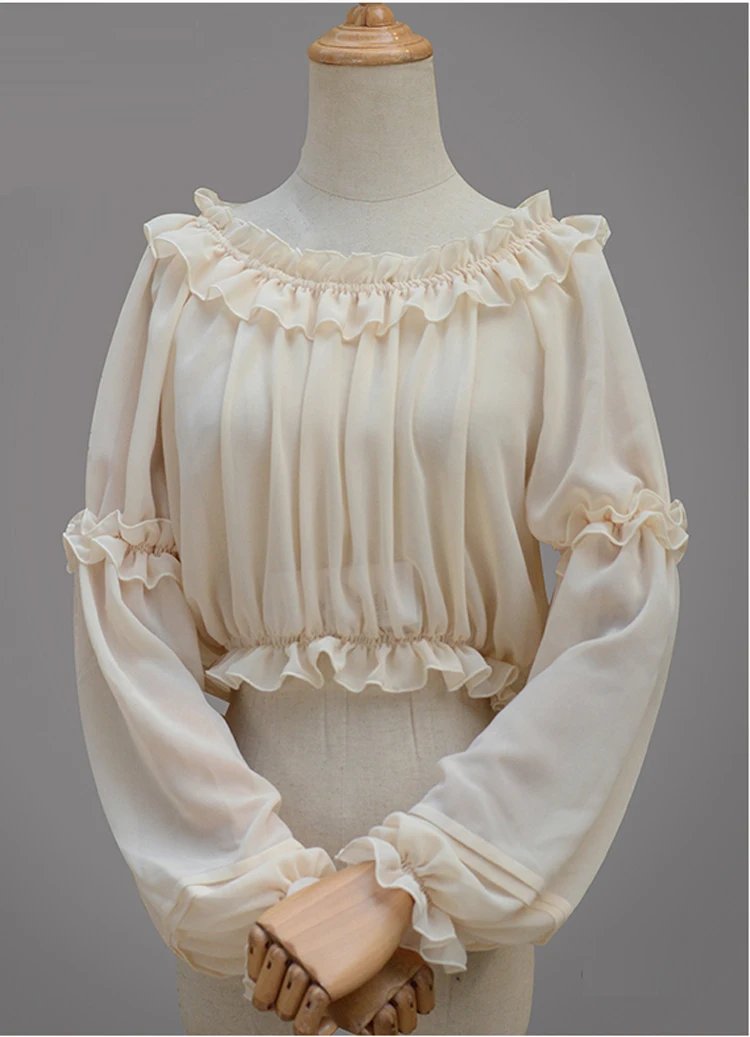 Spring Summer Women Chiffon Short Lolita Shirt Gothic Victorian Blouse Girls Casual Bottoming Shirt White Black Corset Tops