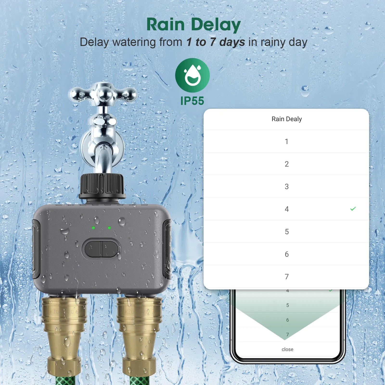 Zigbee/BT Automatic Water Timer Dual Hose Garden Irrigation Watering System Faucet Sprinkler Programmer support Alexa IPX5