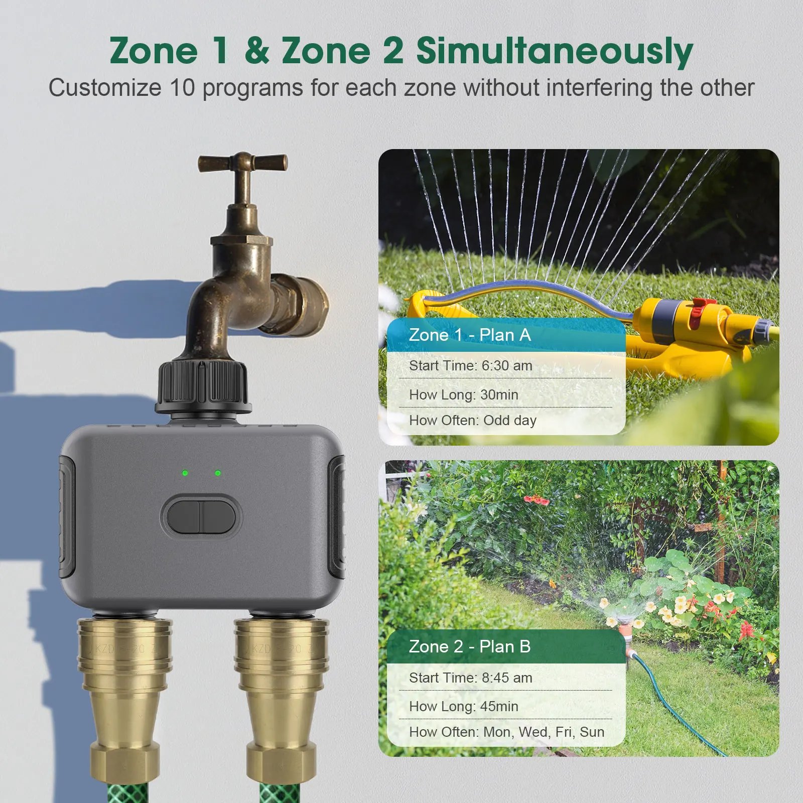 Zigbee/BT Automatic Water Timer Dual Hose Garden Irrigation Watering System Faucet Sprinkler Programmer support Alexa IPX5