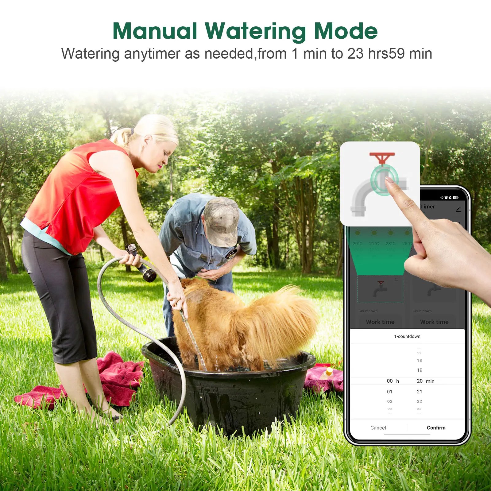 Zigbee/BT Automatic Water Timer Dual Hose Garden Irrigation Watering System Faucet Sprinkler Programmer support Alexa IPX5