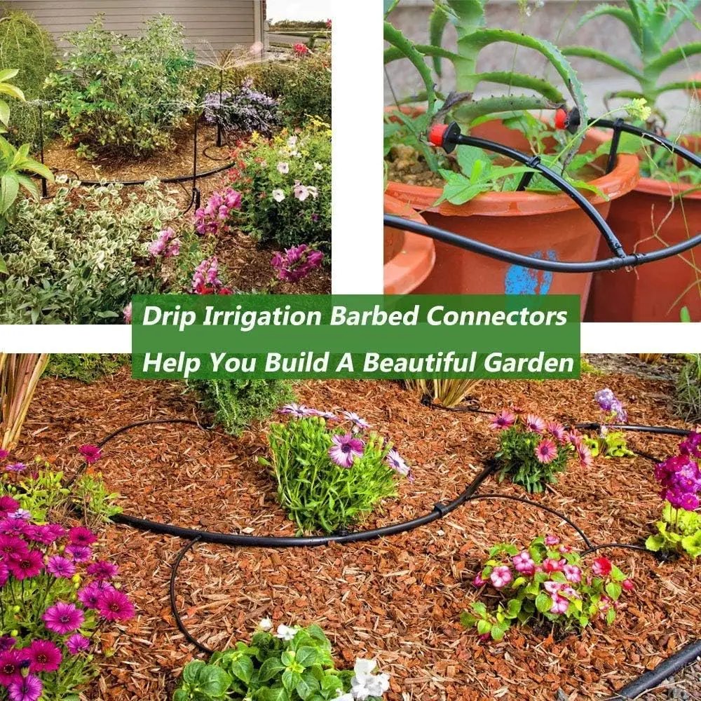 50pcs Barbed Connectors Irrigation Fittings Drip Irrigation Barbed Connectors 4/7mm Tubing Fittings for Flower Pot Garden Lawn